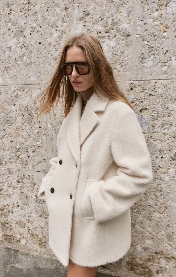 新品タグ付き ZARA ザラ ブークレダブルブレストミディ丈コート - メルカリ