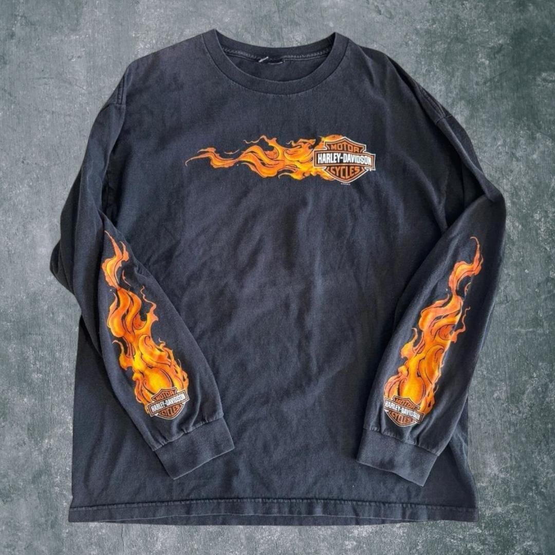 Flame 袖フレイム ハーレーダビッドソン ロンT ファイヤー 両面 長袖