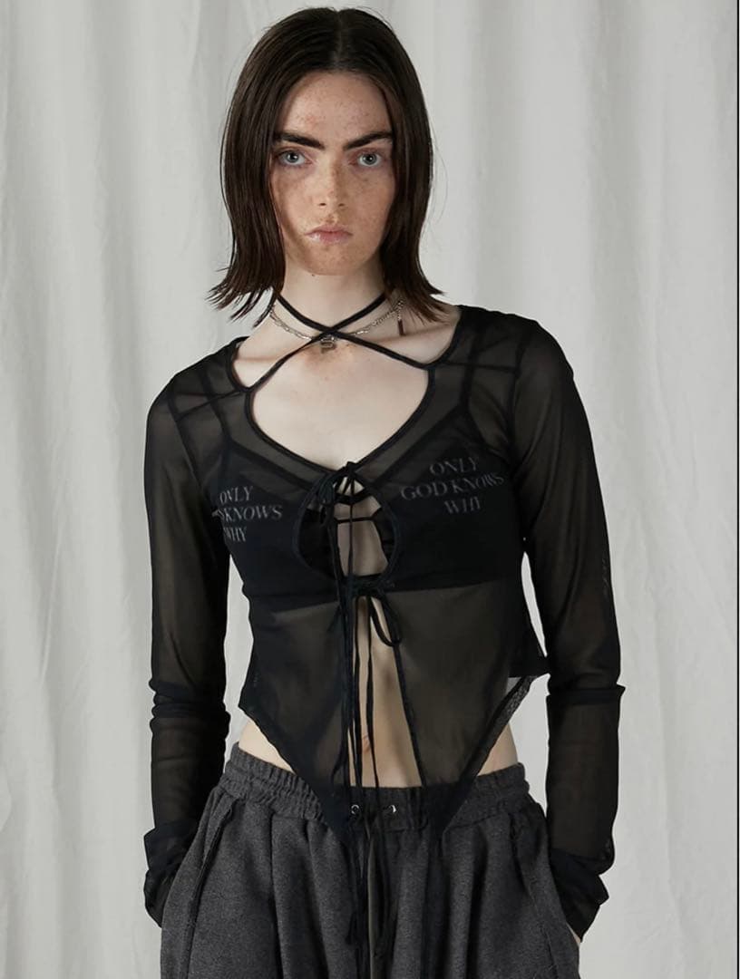 トップス prank project tulle logo cardigan PRANK PROJECT(プランク プロジェクト)｜チュールレイヤードニット