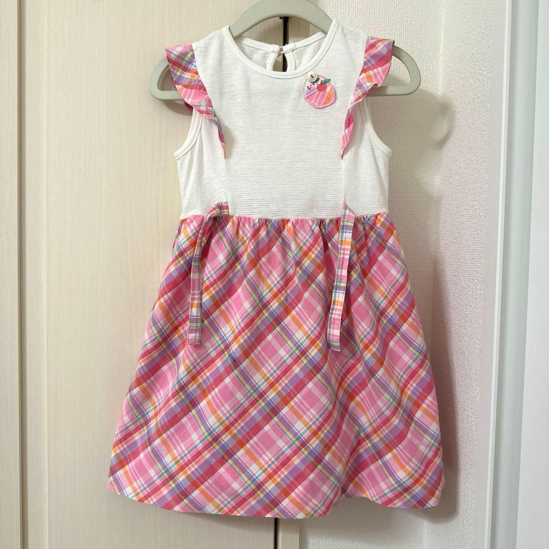 未使用に近い】familiarファミリア ピンクチェックワンピース ファミ90