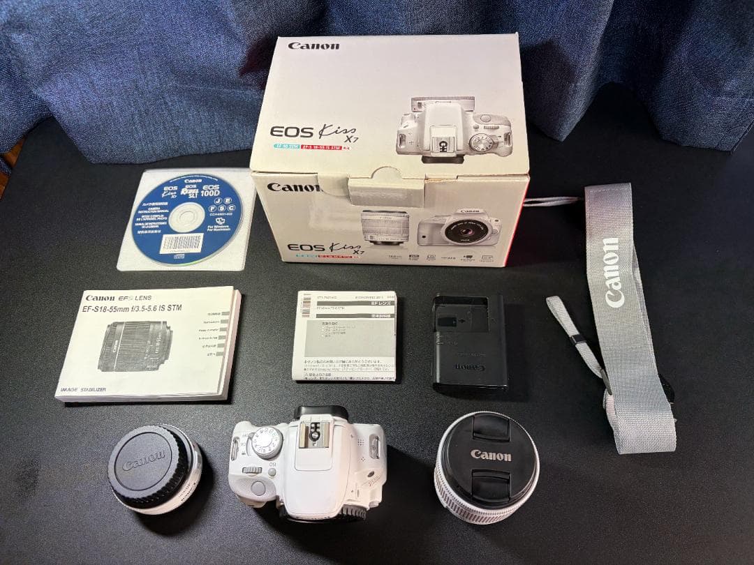 【美品】Canon EOS Kiss X7 ホワイト（レンズ2個、外箱など） キヤノン（Canon） 中古 1年保証 美品 Canon EOS Kiss X7 40mm F2.8