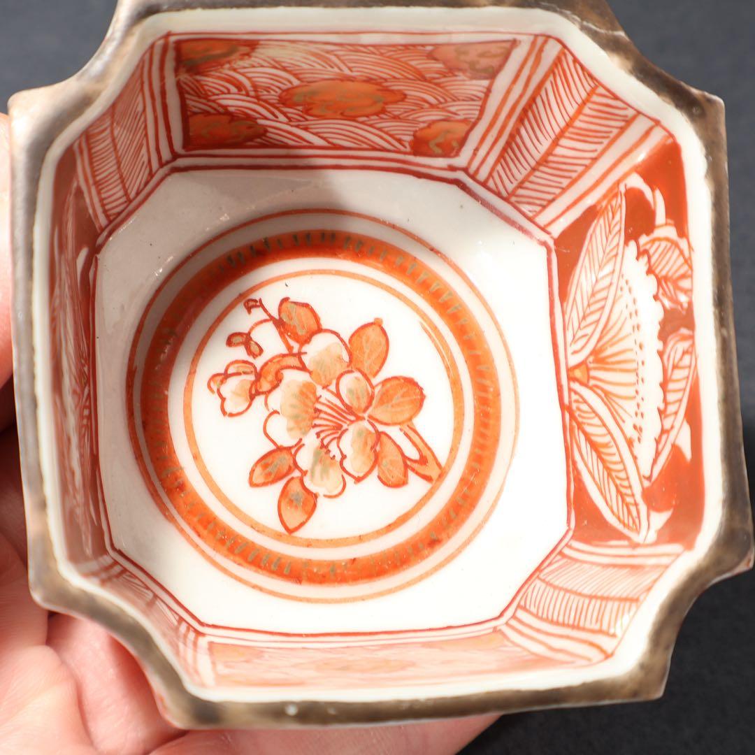 九谷赤絵 隅切 花図猪口5客 骨董 R1476wダC - メルカリ