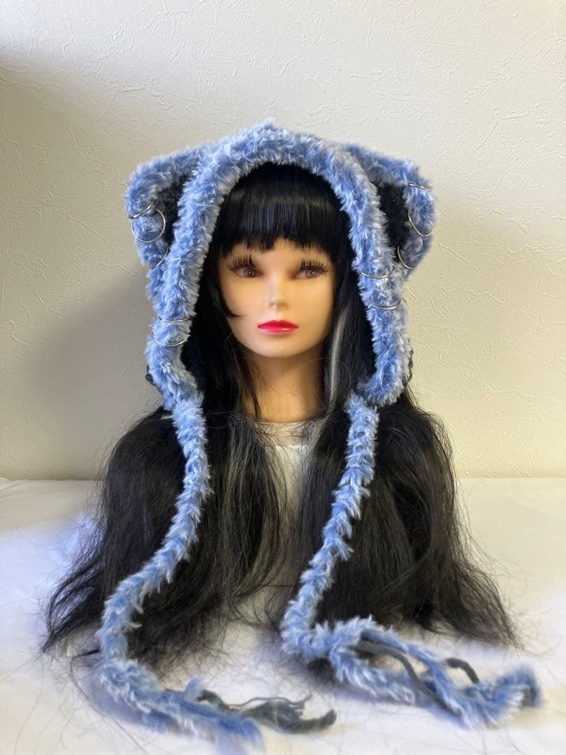 うさ耳ニット帽 ボンネットハンドメイド 猫耳ニット帽 y2k 平成女児