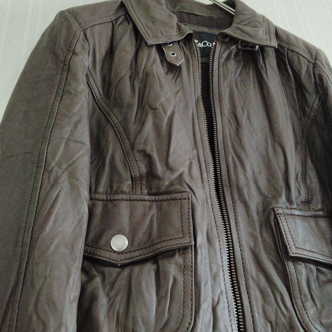 美品 MAX&Co.ブラウン レザーライダースジャケット 38 - メルカリ