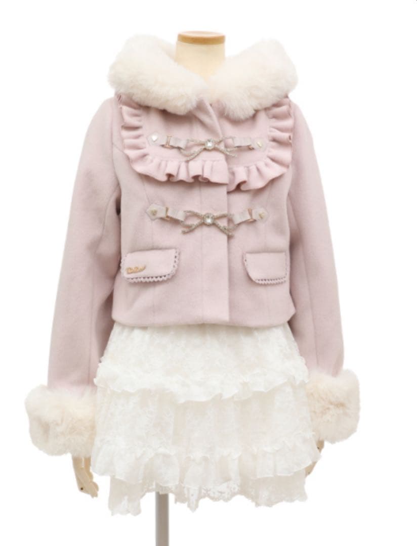 LIZLISA リズリサ ビジューリボンショートフードコート ピンク - メルカリ