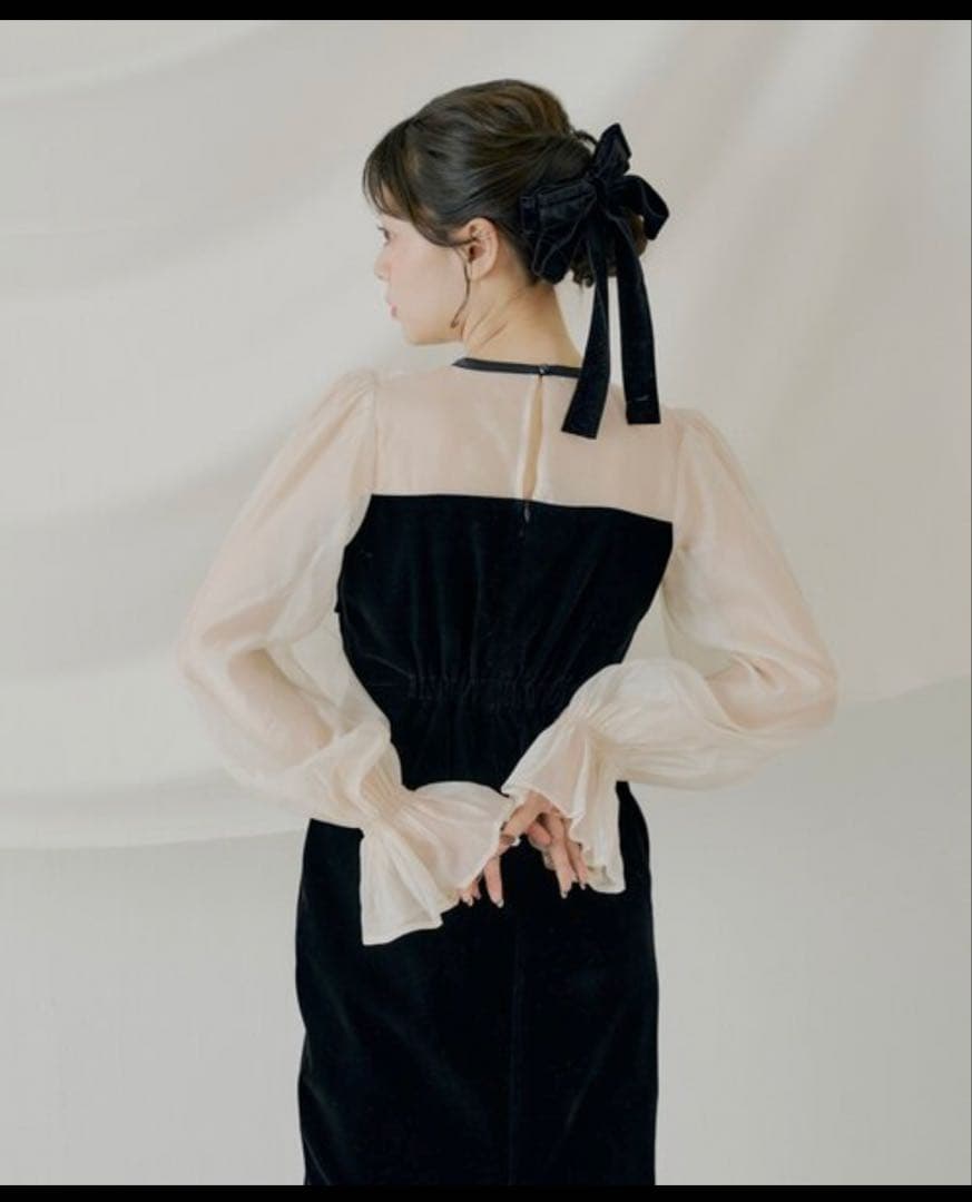 SALON by Chico】配色シアーリボンベロアワンピース/オケージョン