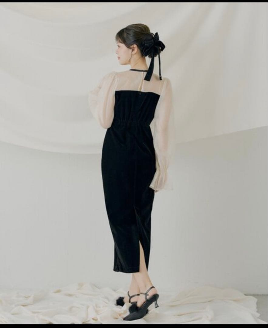 SALON by Chico】配色シアーリボンベロアワンピース/オケージョン