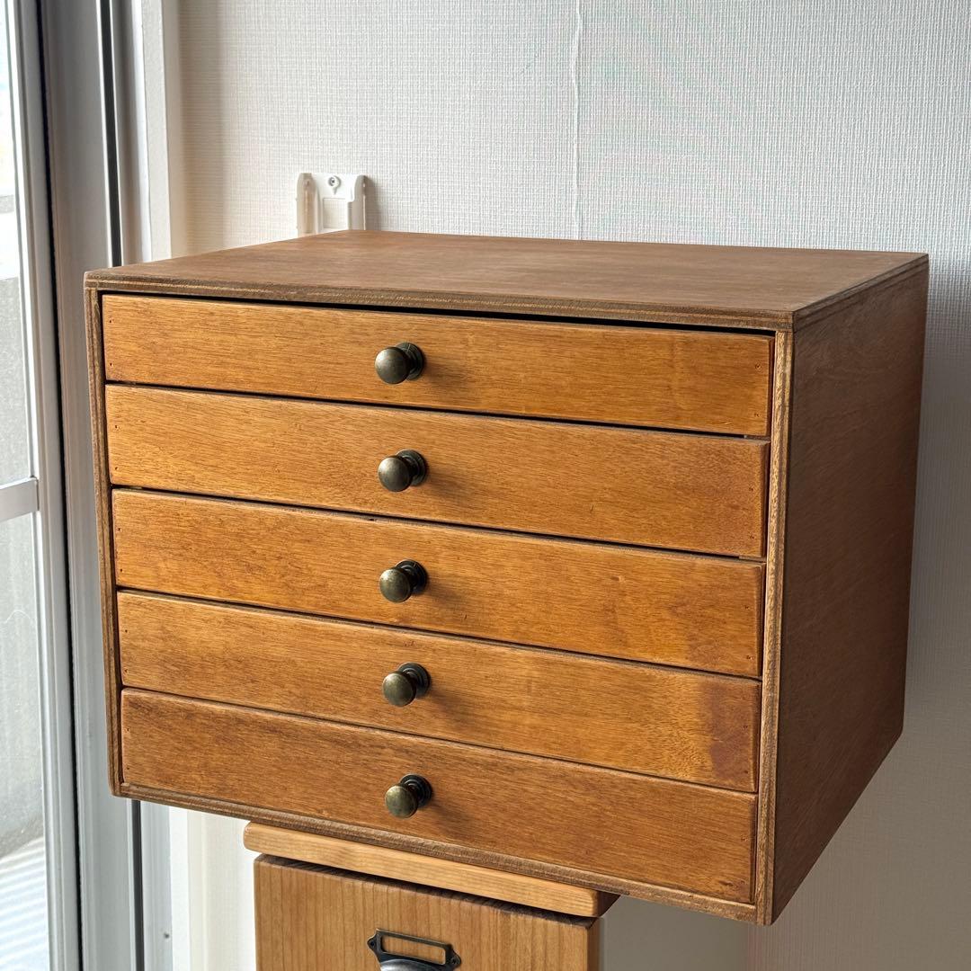 送料込み｜アンティーク調　木製の小引き出し　A3サイズ　5段　つまみタイプ 送料込み｜アンティーク調 木製の小引き出し A3サイズ 5段 つまみタイプ