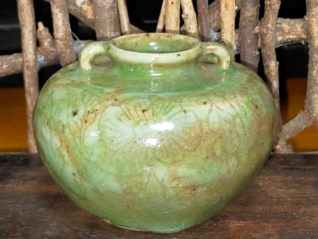 ♥双耳　青磁　小壺　高６４ｍｍ　花文　壺　壷　骨董　古玩 青花花鳥文双耳壺 文化遺産オンライン