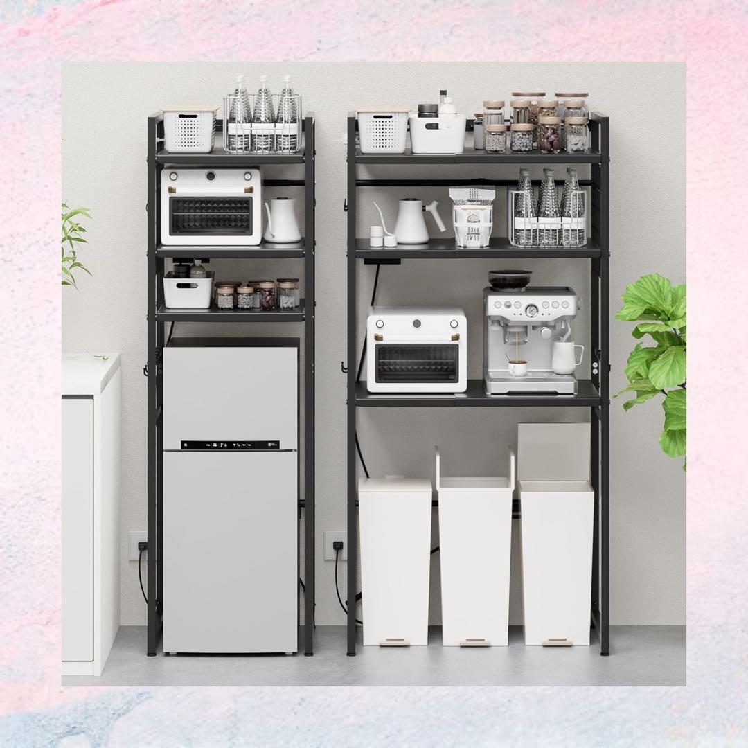 自由にカスタマイズ⭐️ゴミ箱上ラック レンジラック 収納ラック キッチン 伸縮可能 ぼん家具 食器棚 レンジ台 キッチンボード ゴミ箱上 キッチンラック