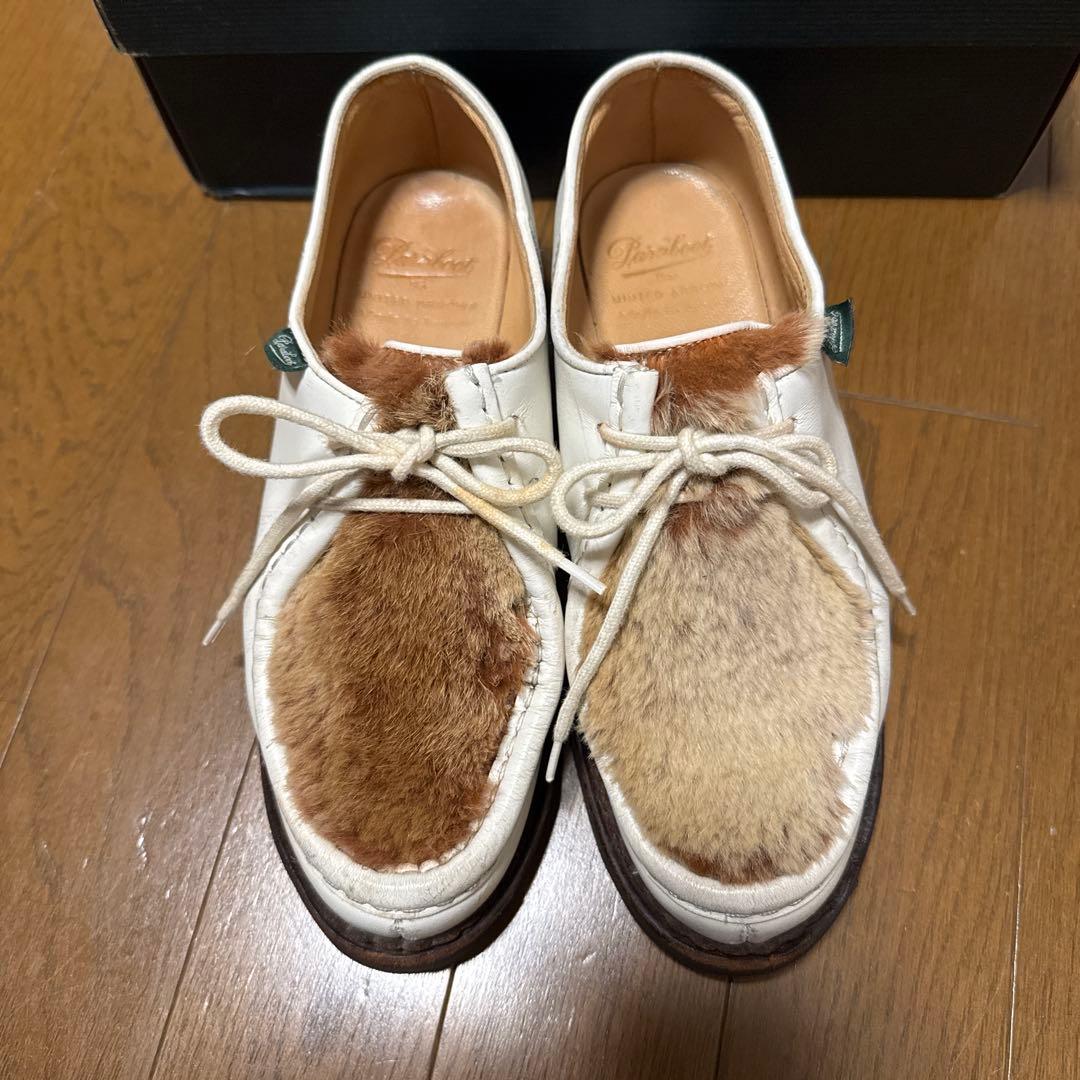 パラブーツ　UK4.5 ミカエル　白　ラビットファー　別注カラー パラブーツ UK4.5 ミカエル 白 ラビットファー 別注カラー - メルカリ