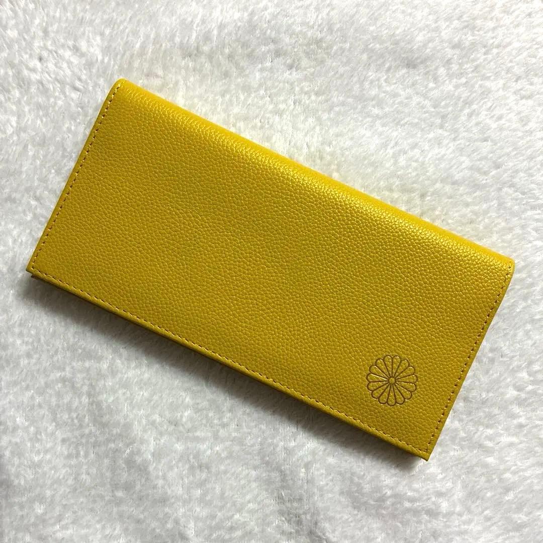 皇居財布　長財布　黄色 確実正規品 】皇居 財布 黄色 イエロー 長財布 金 本革 牛革 菊の御紋