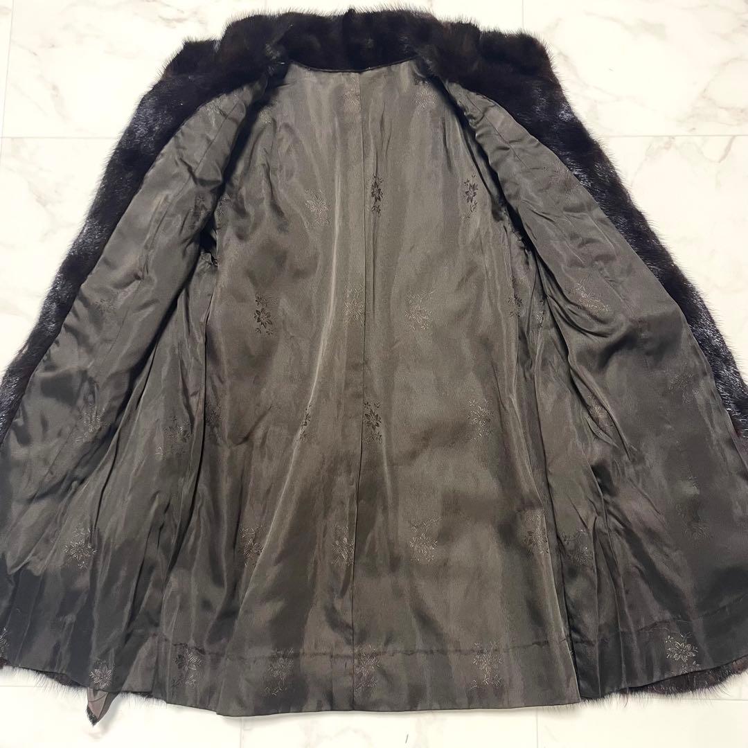 極美品 ミンク 花柄刺繍 リアルファーコート スタンドカラー ミドル丈
