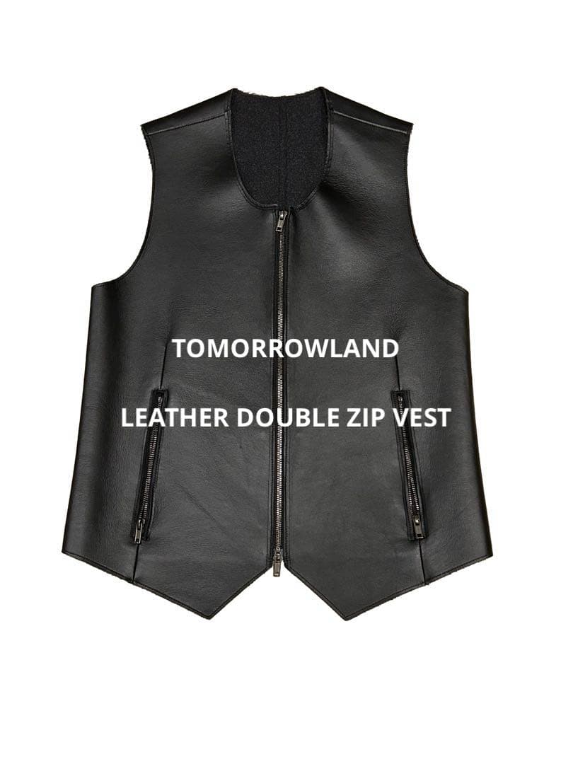 トップス TOMORROWLAND LEATHER DOUBLE ZIP VEST セール】 レザーライククロス Vネックジレ （ベスト）｜TOMORROWLAND