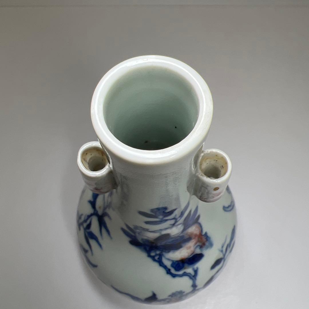 中国美術 大清康熙年製 釉裏紅花瓶 高約19.5㎝ 東Y8-0114☆2Fトヒチ