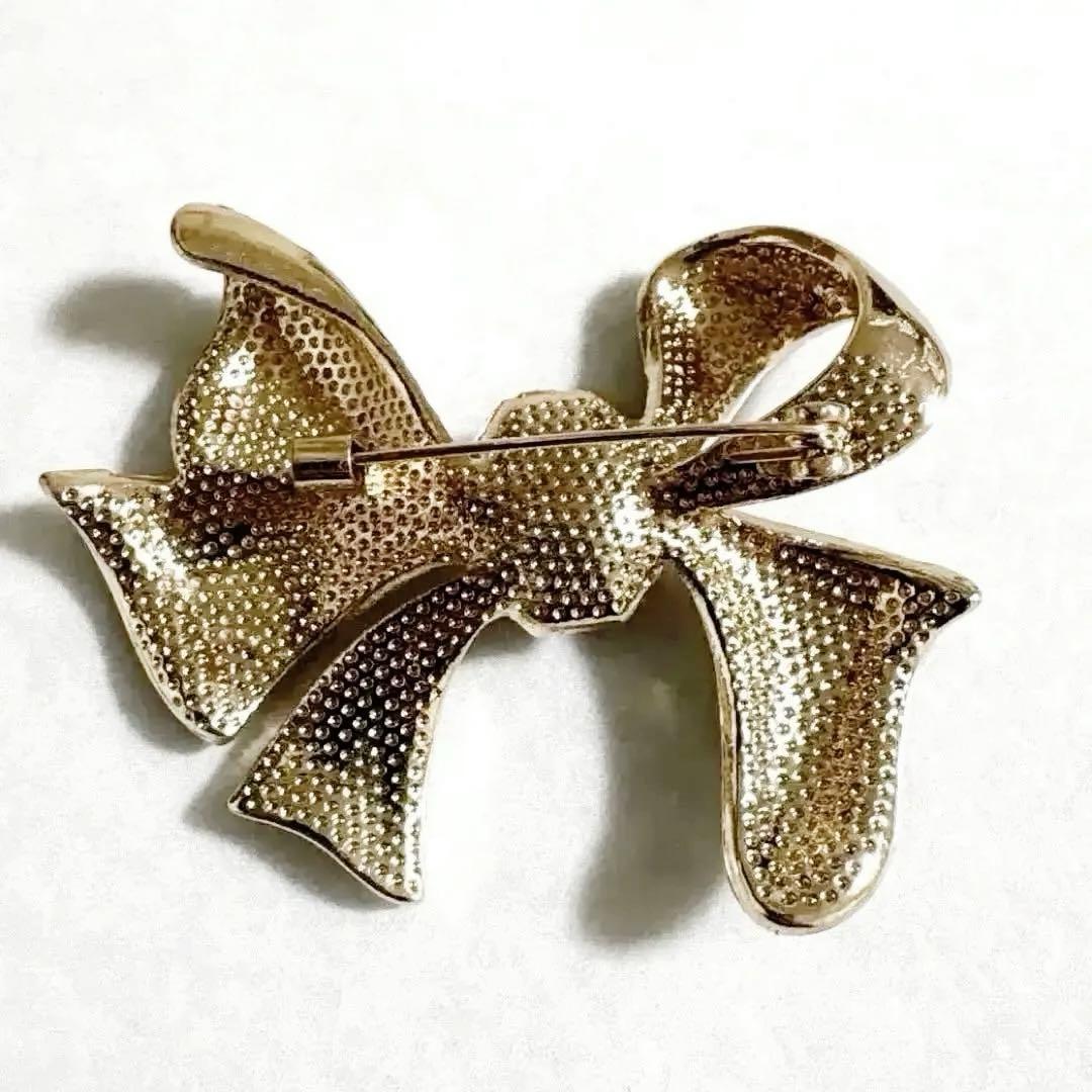 アンティーク風 大きめ ラインストーン装飾の上品リボンブローチ（310