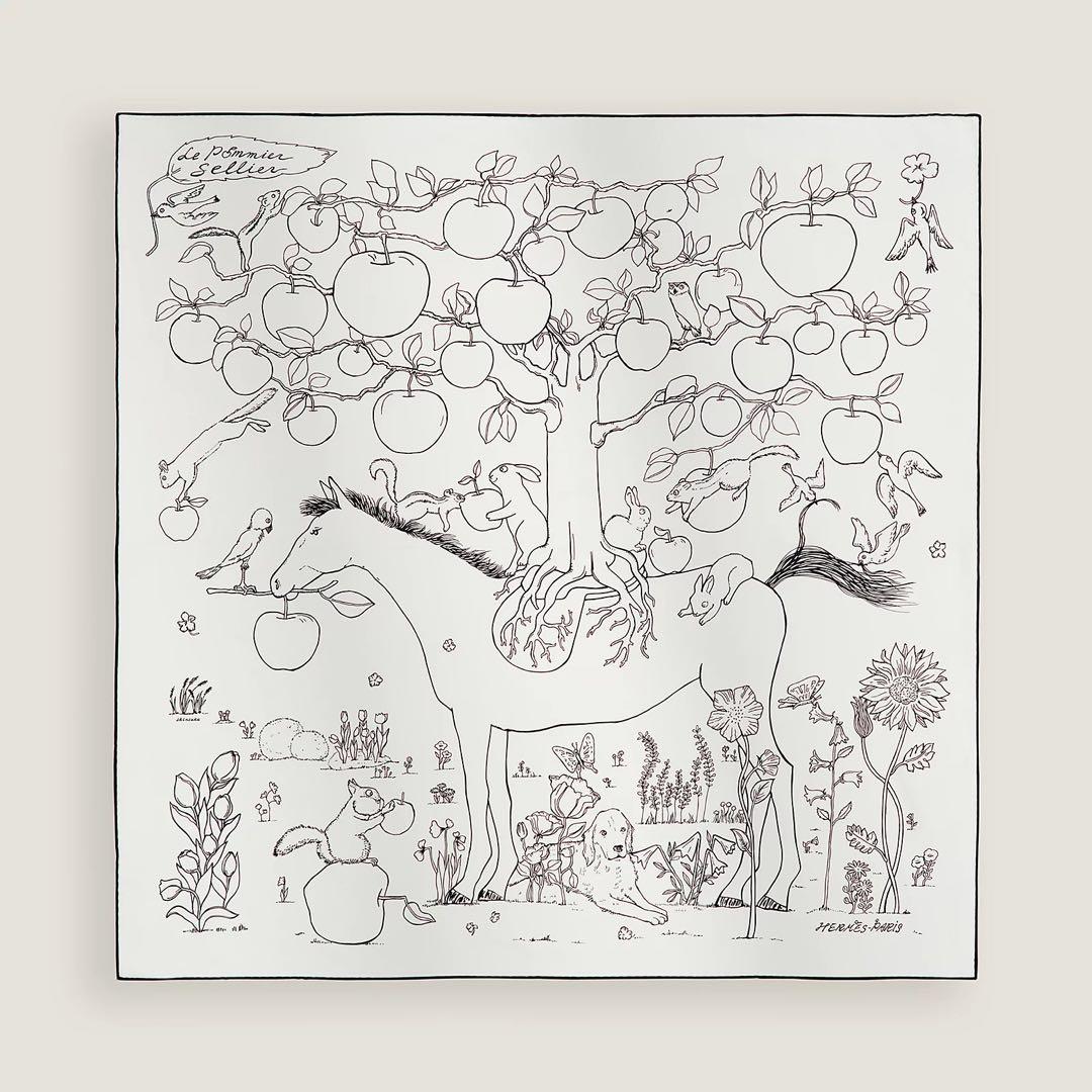 新品❗️エルメス スカーフ カレ 90 [ル・ポミエ・セリエ] 白黒 - メルカリ