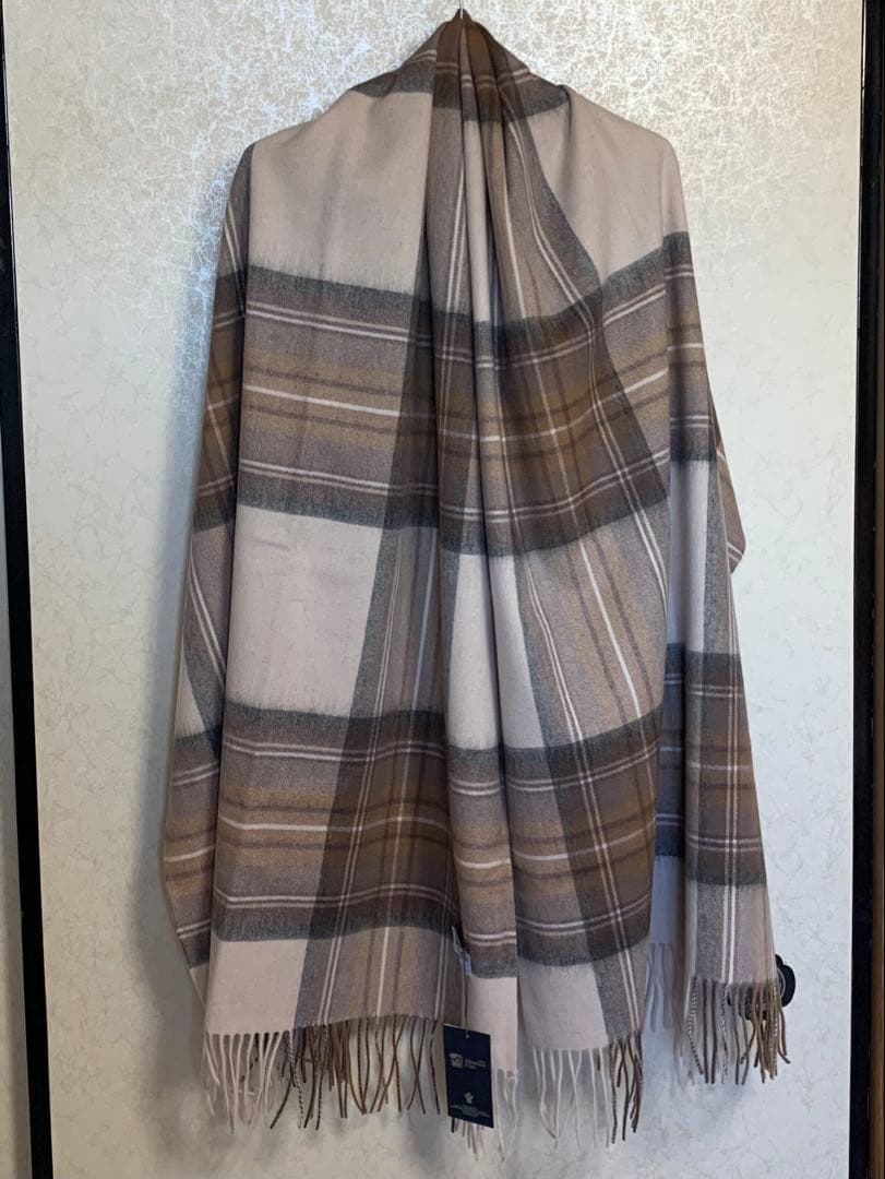 新品ジョンストンズ大判カシミヤ100%マフラーベージュ系チェック