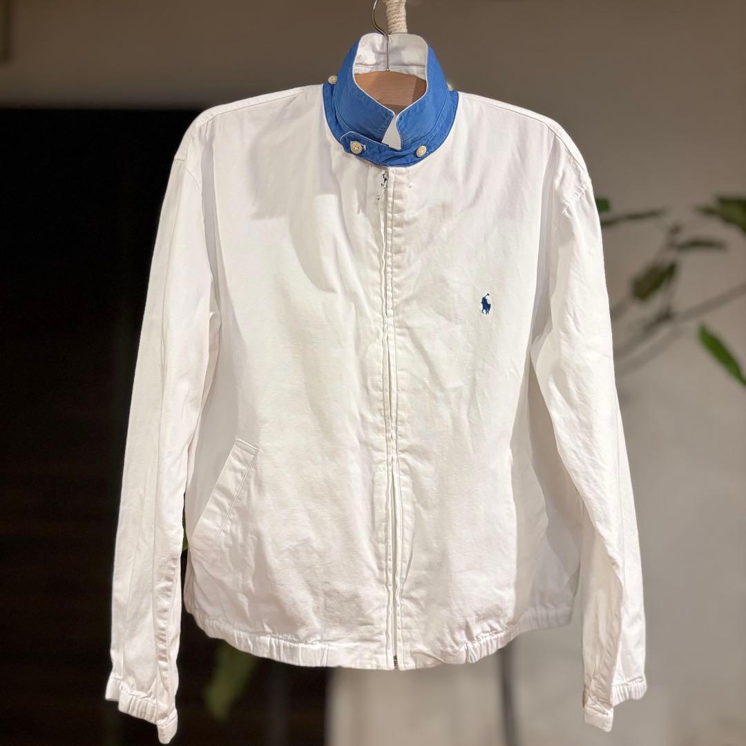 90s ポロラルフローレン スイングトップ 白 水色 USヴィンテージ L相当