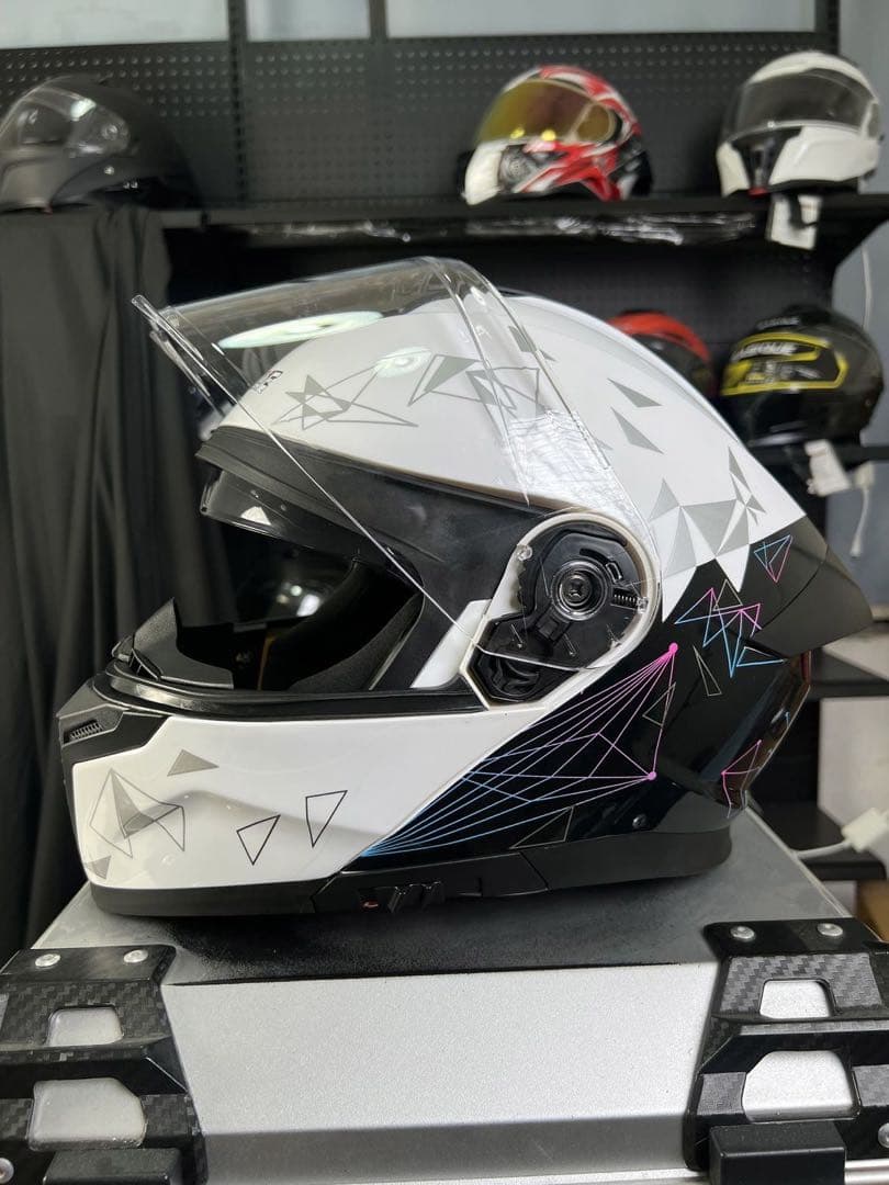 白黒柄 フリップアップ式 システムフルフェイスヘルメットダブルシールド内蔵 バイクヘルメット フリップアッ プ システム ヘルメット ジェッ ト