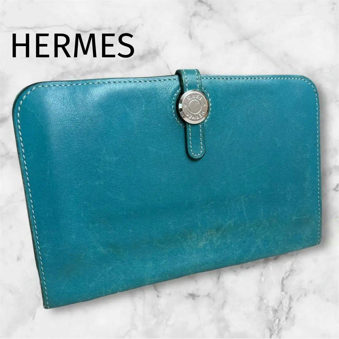 エルメス　ドゴンGM デュオ レザー ブルー 長財布 二つ折り 青 エルメス ドゴンGM デュオ レザー ブルー 長財布 二つ折り 青 - メルカリ
