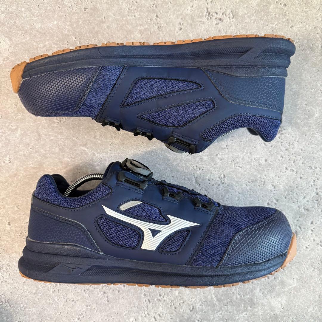 美品 MIZUNO 安全靴 BOA ダイヤル式 JSAA ネイビー 25.5cm
