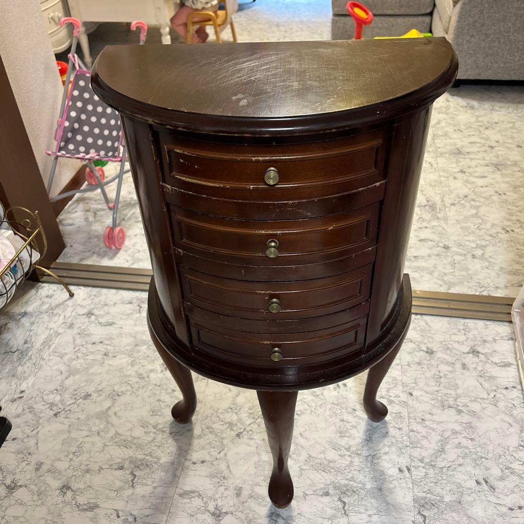 アンティーク　ジュエリーチェスト 4段 猫足　3本足　天然木 チェスト 木製 無垢 家具 アンティーク おしゃれ 収納チェスト