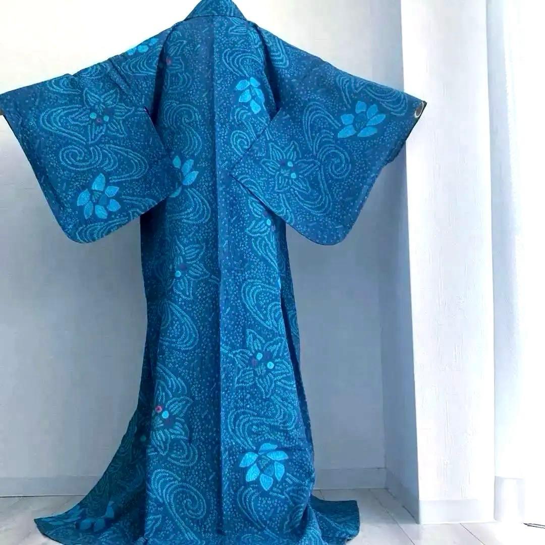 よりゆか様専用 有松絞り・有松鳴海絞り浴衣 グレー・ターコイズNo.7