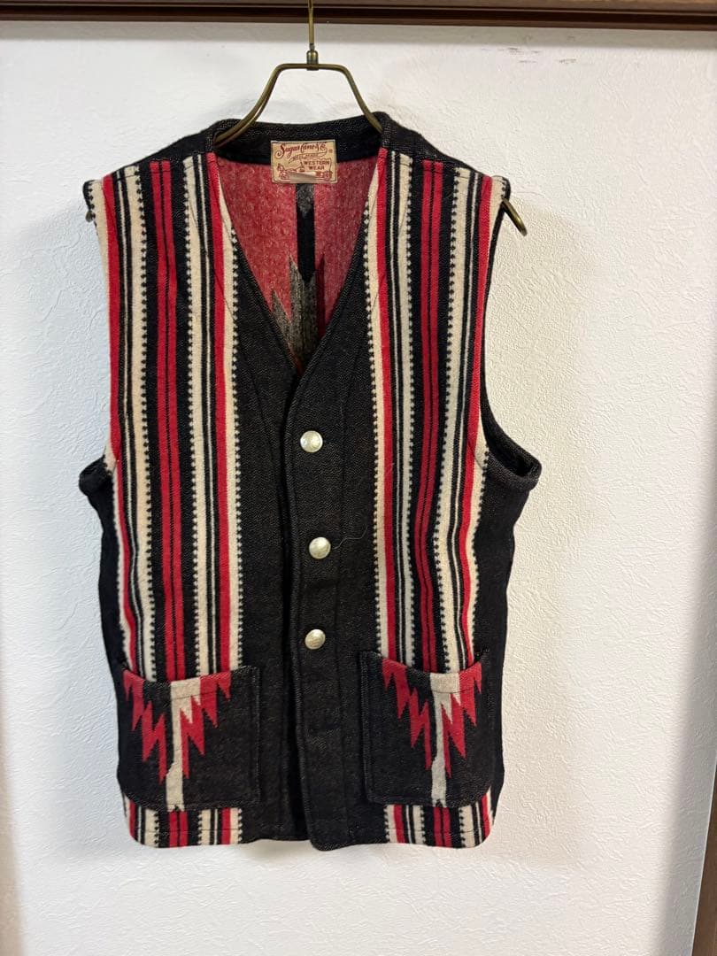 Sugar Cane & Co. ストライプ柄ベスト サイズ40 SUGAR CANE シュガーケーン ウォバッシュ ストライプ ベスト メンズ