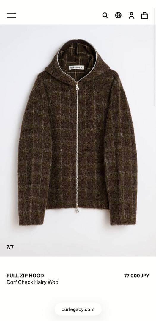 ロンリー OUR LEGACY 25AW FULL ZIP HOOD 44 Our Legacy - Full Zip Hood Black Hairy Wool