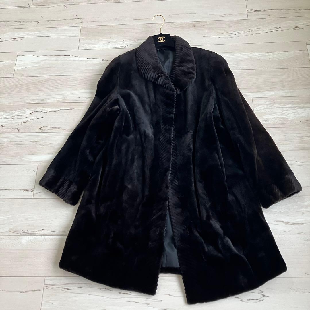 サガミンク　ミンクファーコート　ロング　銀サガ　デザイン襟　シルク 未使用品 サガミンク SAGA MINK 銀サガ タグ付き 毛皮コート カラー