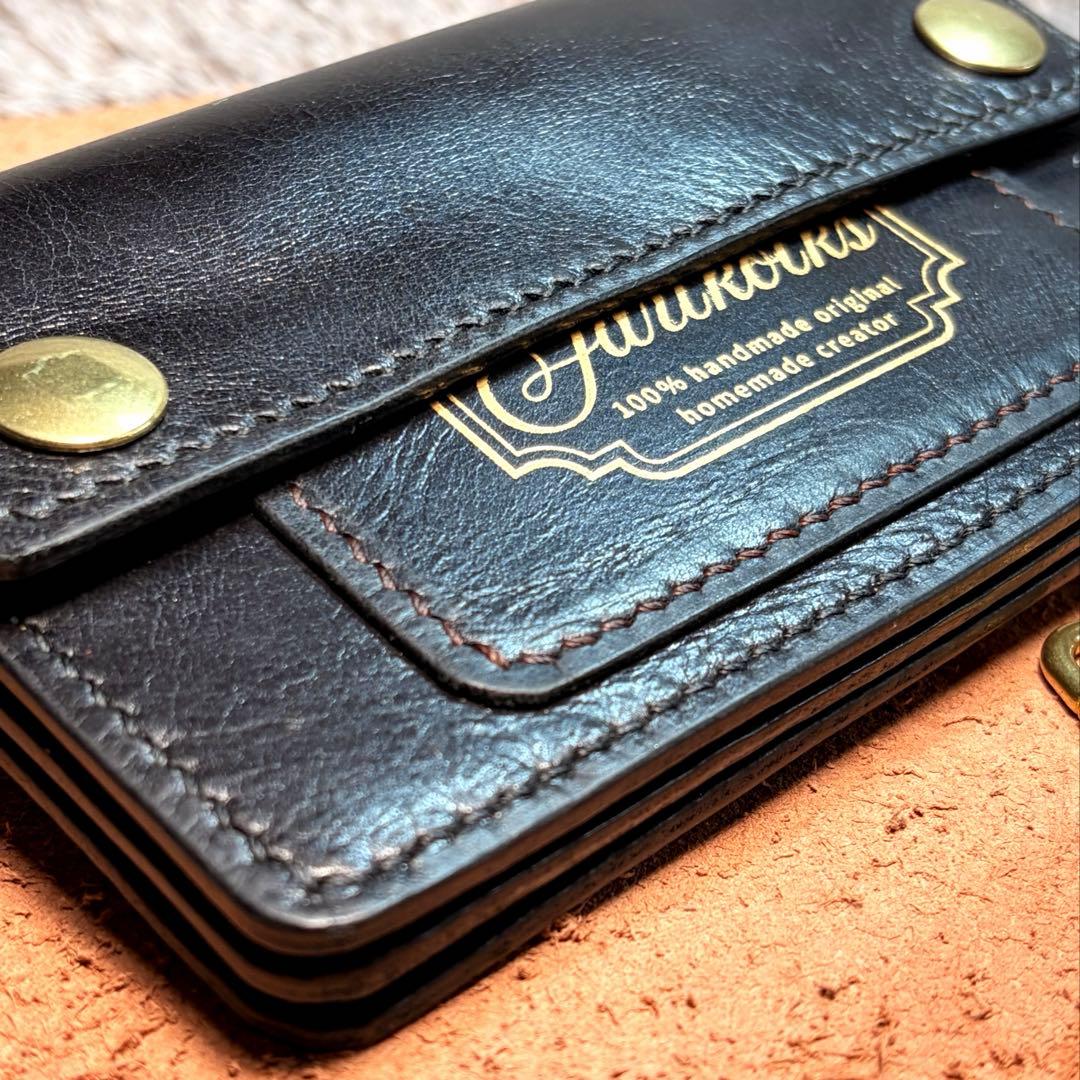 ミドルトラッカーウォレット3層.スムース革 トラッカーズウォレット/ミドルウォレット Mサイズ イタリアンレザー