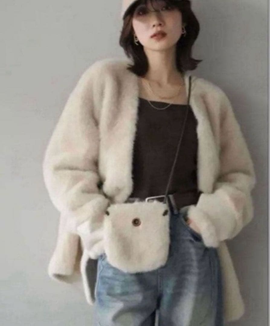 バッグ付エコファーノーカラーコート ベージュ/ lumierリュミエ 同型 新品 バッグ付エコファーノーカラーコート/ベージュ lumier｜Yahoo