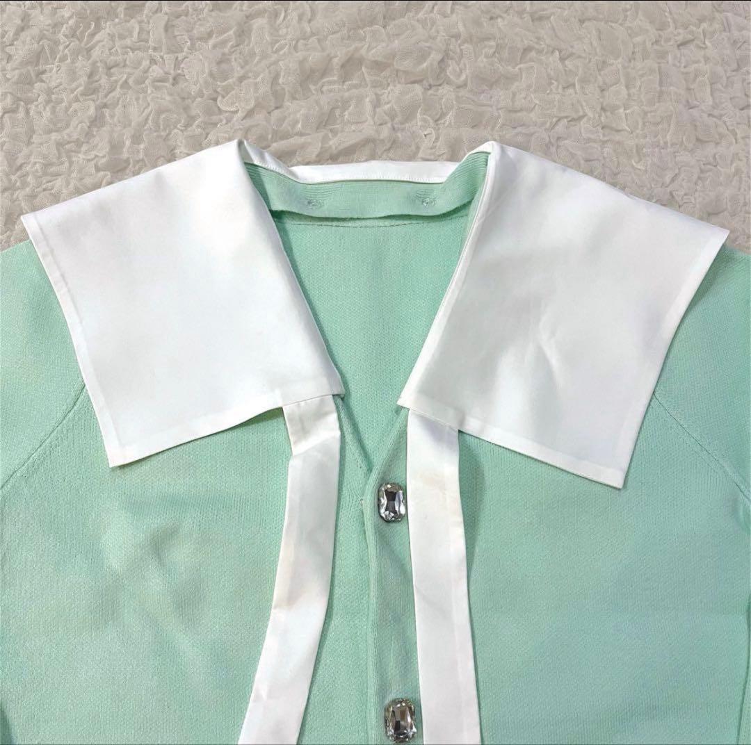 Bibiy. ビッグカラーニットカーディガン ミントグリーン - メルカリ