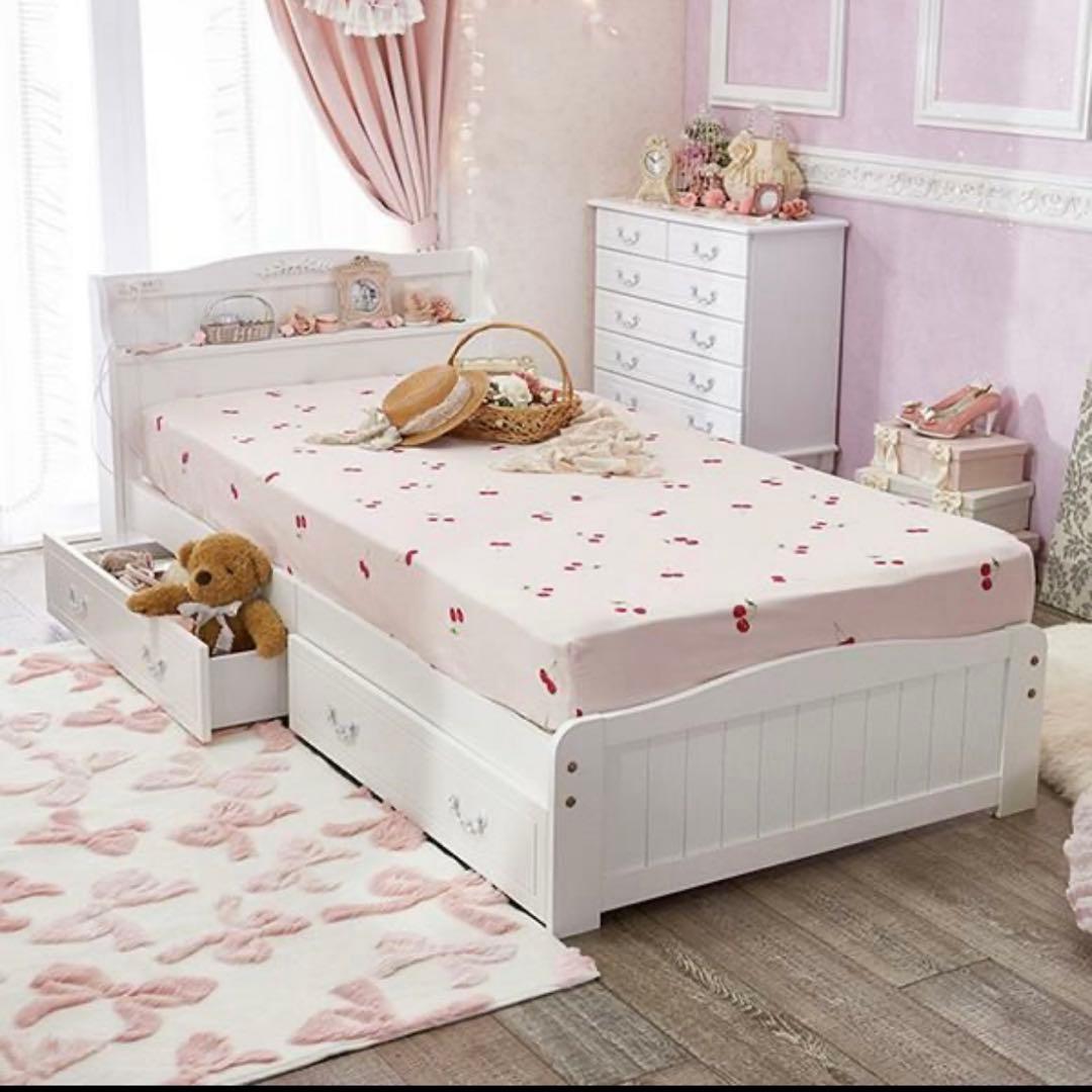 ロマンティックプリンセス シングルベッドフレーム 収納付き 直送】デザイン収納ベッド(シングル・本体のみ)｜かわいいお姫様