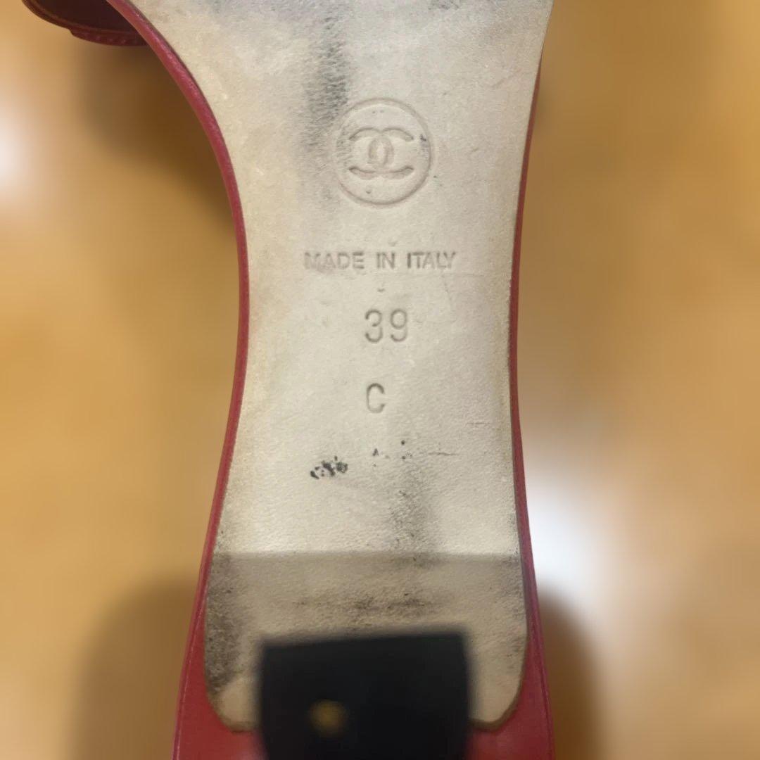CHANEL レザーリボンミュール レッド サンダル 39 - メルカリ