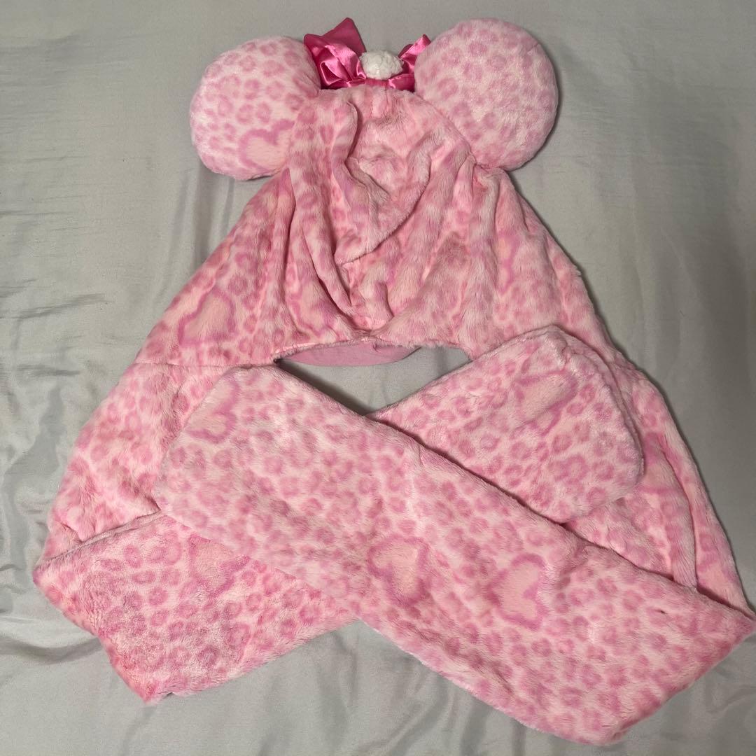 ディズニー ミニー マフラーキャップ ヒョウ柄 ピンク - メルカリ