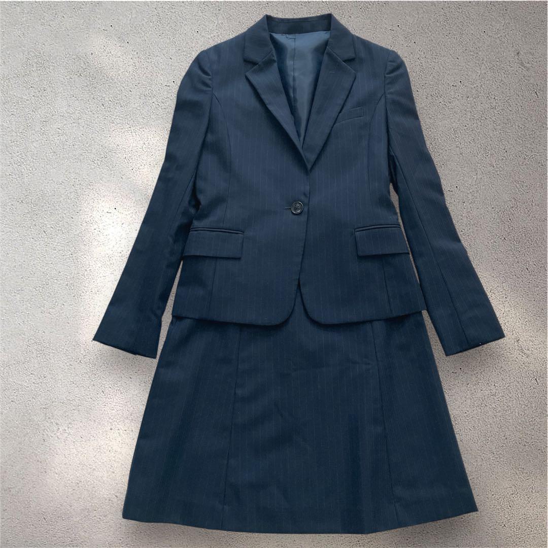 グリーンレーベルリラクシング ネイビー ストライプ スーツ ウール混 S