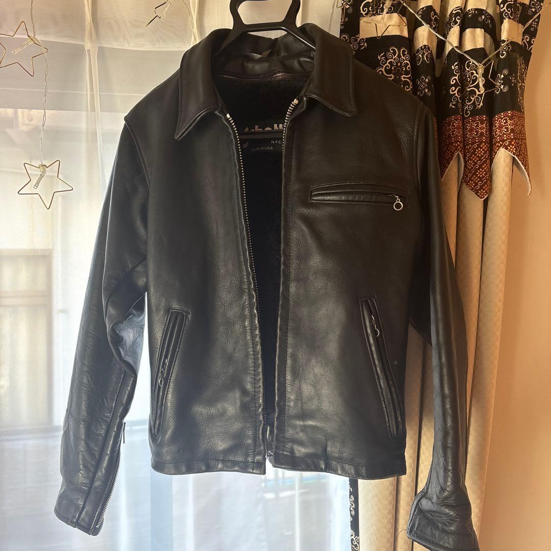 Schott ブラック レザーライダースジャケット 34 USA製 SCHOTT シングル ライダース レザージャケット ブラック 34
