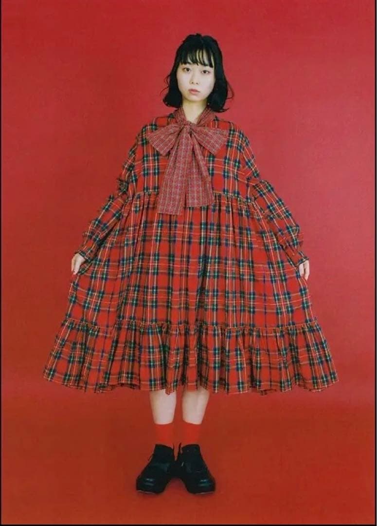 HEIHEI リボンワンピース 赤 チェック レッド ヘイヘイ 原宿 - メルカリ