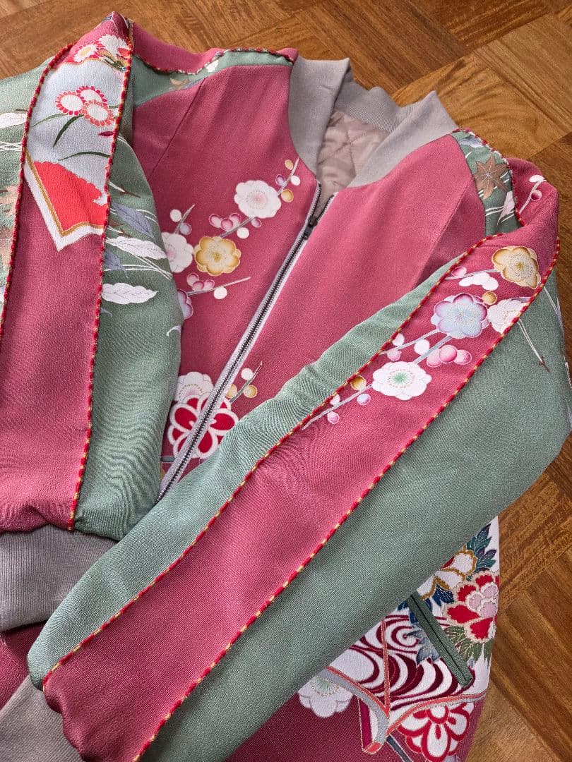め0215着物リメイク正絹古布色留袖訪問着吉祥文ビンテージスカジャン