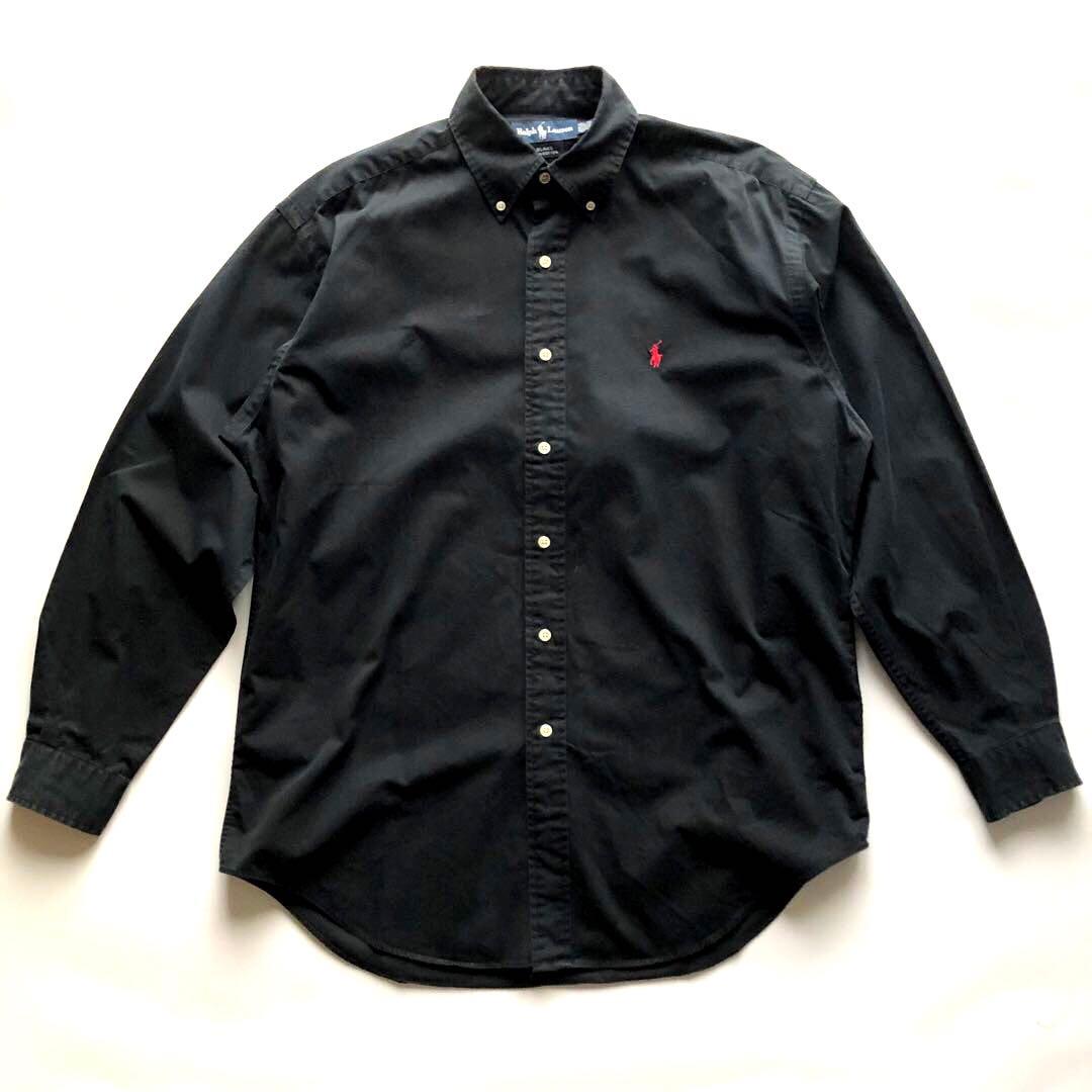 ☆90s☆ラルフローレン BLAKE オーバーサイズBDシャツ ブラック 黒 M