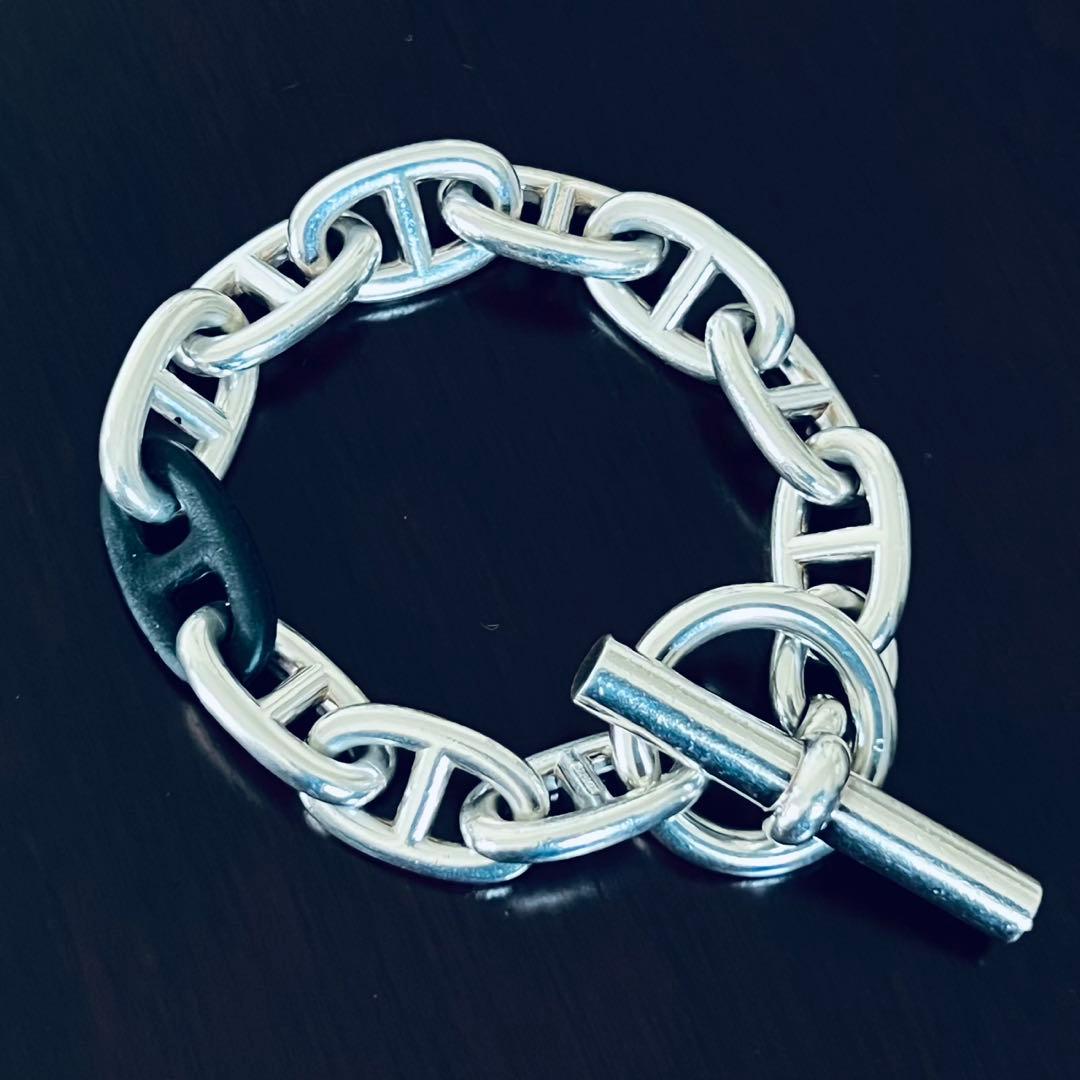 エルメス シェーヌダンクル ブレスレット TGM11コマ ブラックレザー