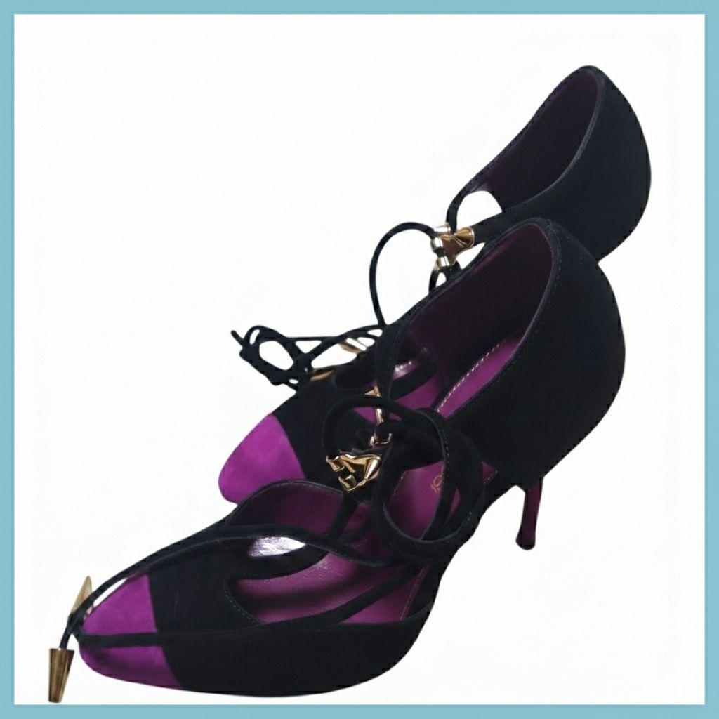 美品】セルジオロッシ パンプス 34 スエード ブラック パープル