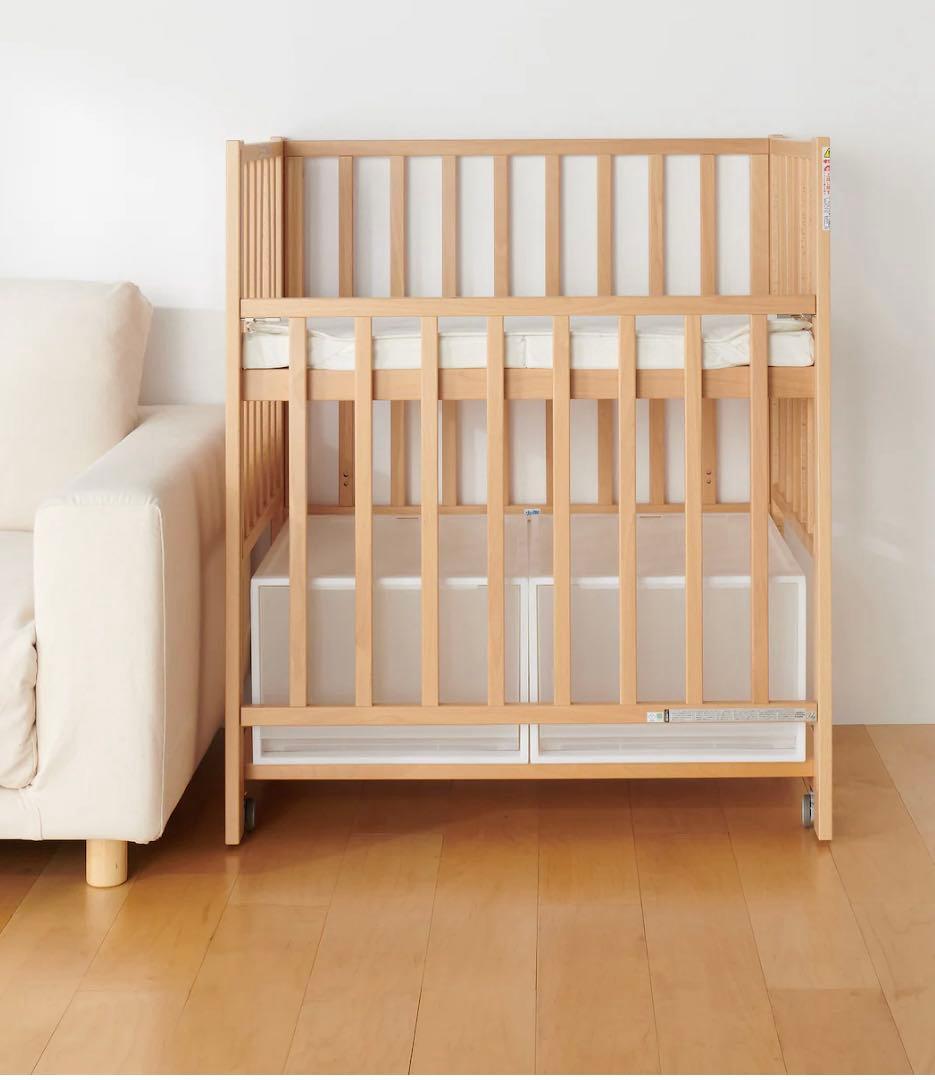 【美品】無印良品 ベビーベッド　【オーク材】 楽天市場】【レンタル】 無印良品 ベビーベッド オーク材 ［収納棚付