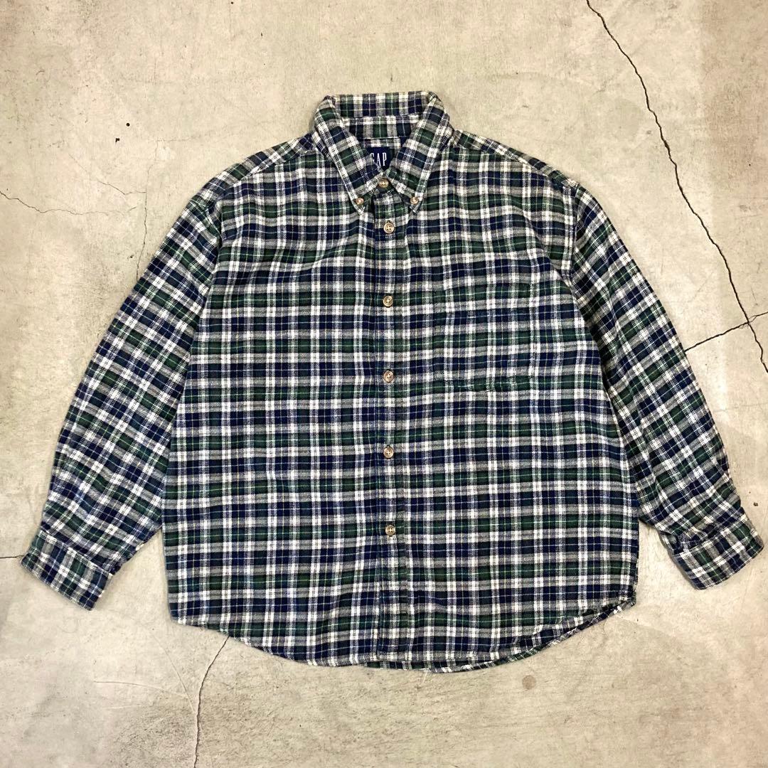 90's OLD GAP チェックネルシャツ L 緑紺 BD オールドギャップ - メルカリ