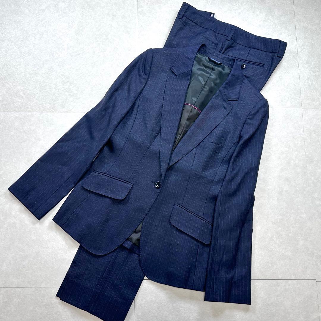 美品 HILTON super110's ストライプスーツ 13.15号 紺 楽天市場】【洋服の青山】ツーパンツ ウール100% スーツ 秋冬 ネイビー