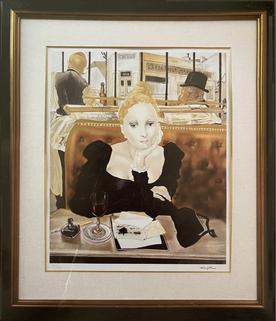 □希少・格安□藤田嗣治 「カフェ」石版画 スタンプサインと印譜入 真