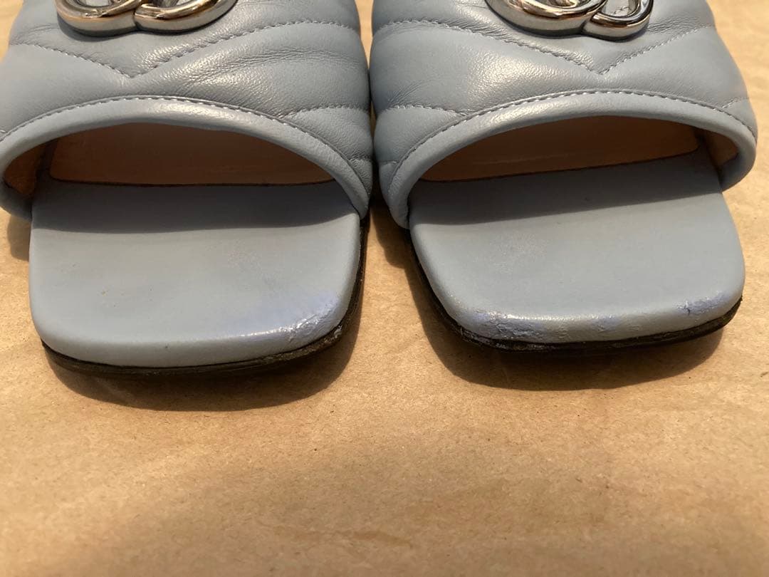 GUCCI ブルーGGロゴ スライドサンダル グッチ 裏張り済み - メルカリ