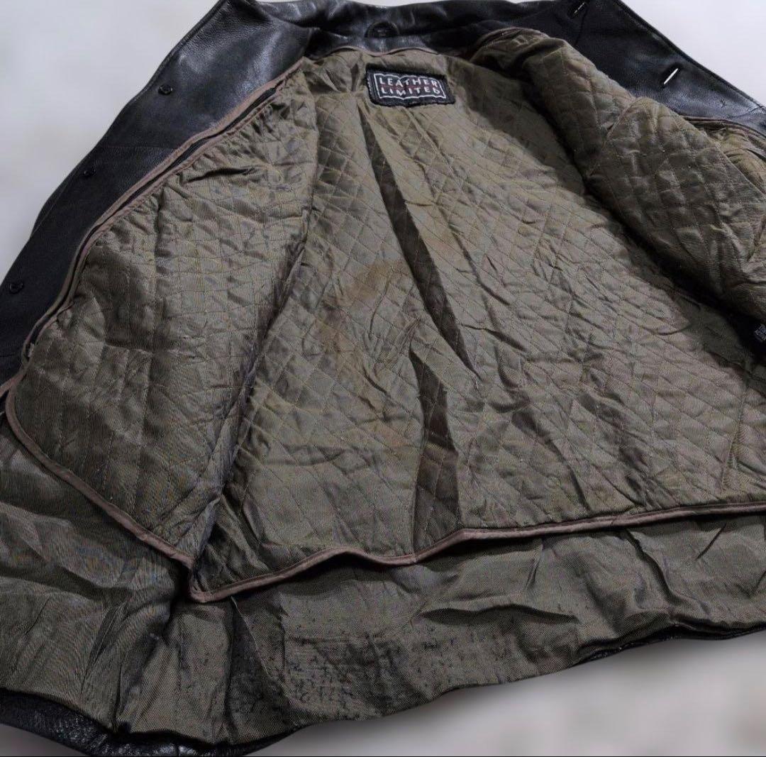 極上のシボ革☆ヴィンテージ カーコート ライナー付 黒 実寸XL相当 超